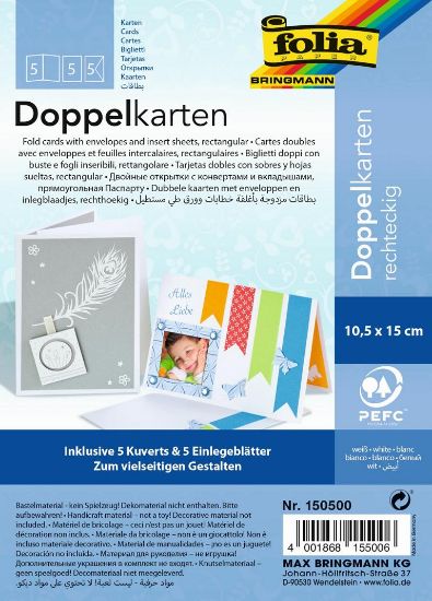 Picture of 5 Doppelkarten+Kuverts+Einlageblatt weiß 10x15cm