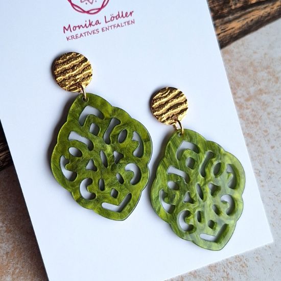Picture of Ornament-Ohrstecker - Rhombusform aus Resin - grün - Stecker rund goldfarbig